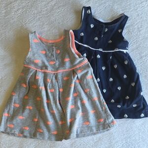 Bundle Set Of 2 Summer Dresses - 12 Months - Coral Whale + Navy Sailboat Dress